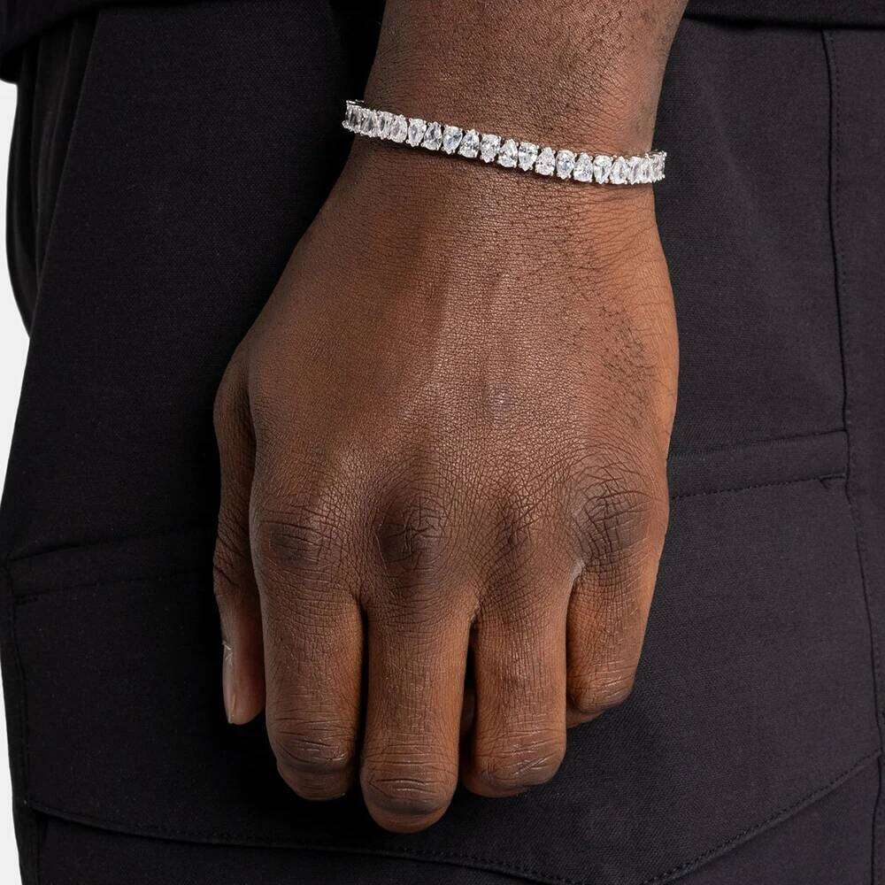 jewelry Sparkling CZ Tennis Bracelet Silver Plated Iced Out Teardrop Shaped Design Hip Hop Fine Jewelry Gift for Women