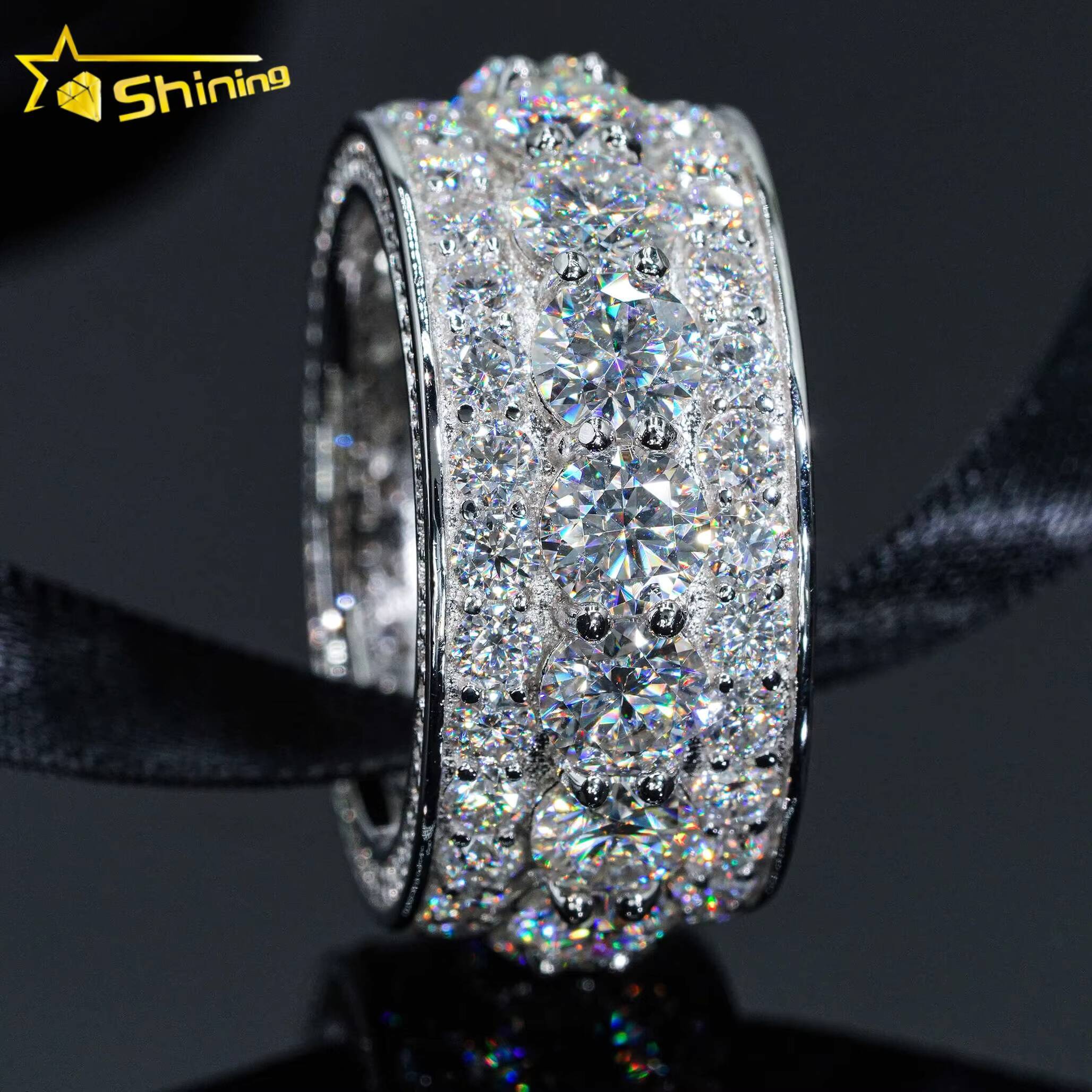 Hot Sale Iced Out Jewelry Fine Man Jewelry Engagement Rings 925 Silver Jewelry FL Moissanite Diamond Band Ring Man With GRA
