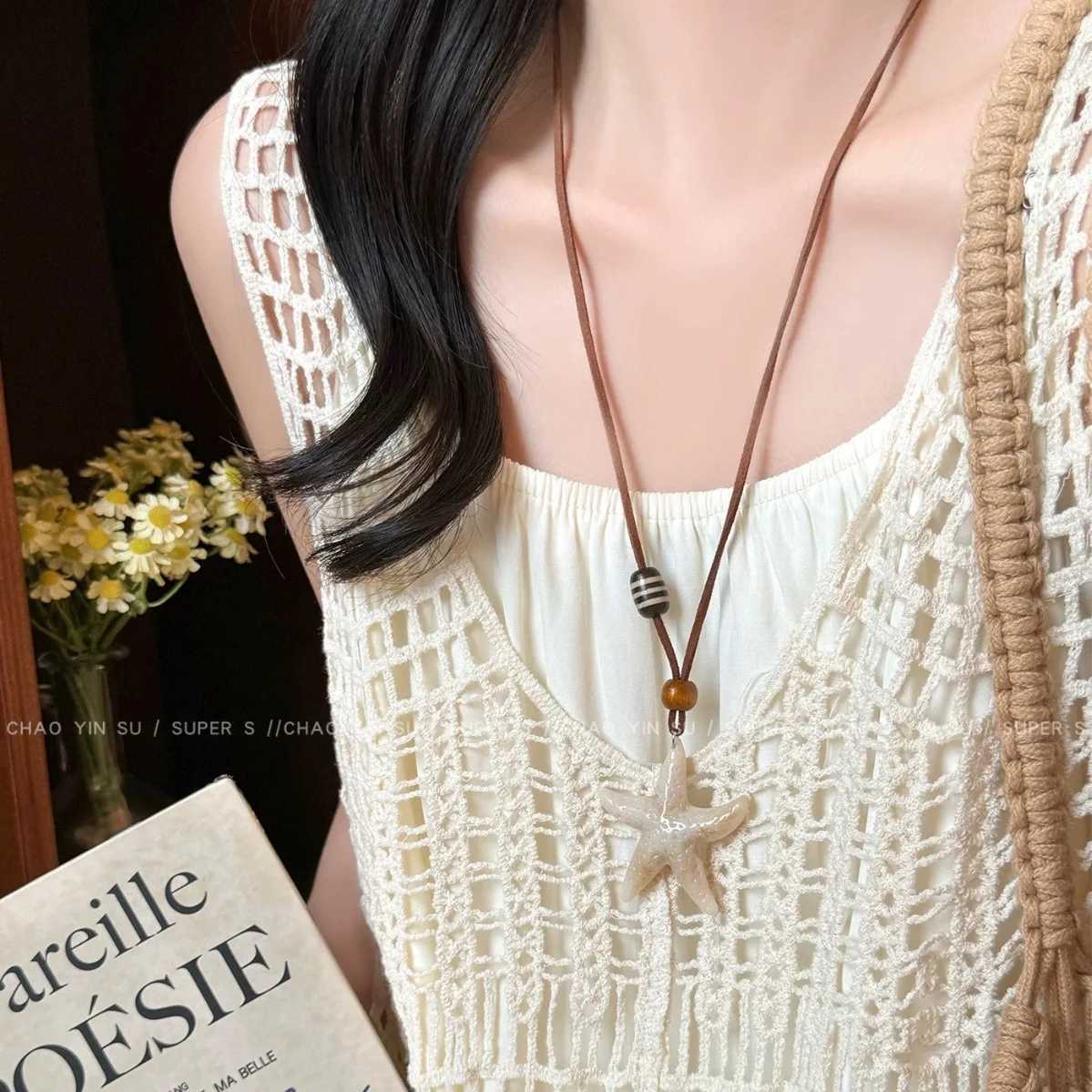 Maillard Starfish Long Necklace for Women Summer Seaside Vacation Style Halter Neck 2025 New Model Suitable for Pairing with Dresses Pendant Accessory