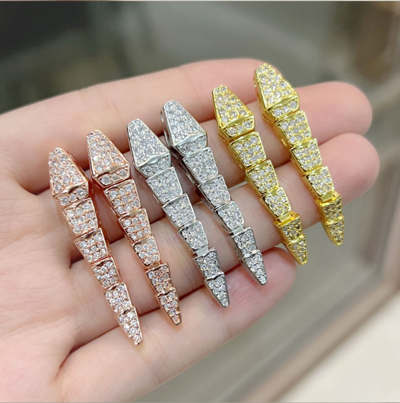 Fashionable earrings with full diamonds, slightly inlaid zircon, 18K gold plated high version, elastic crystal diamond snake stud earrings