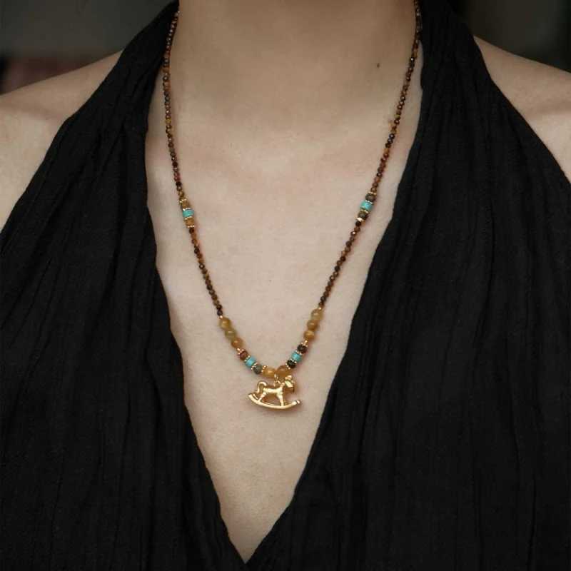 luxury Kawail Enamel Cartoon Horse Pendant Necklaces for Women Girls Long Adjustable Wax Rope Sweater Chain Chokers M251227