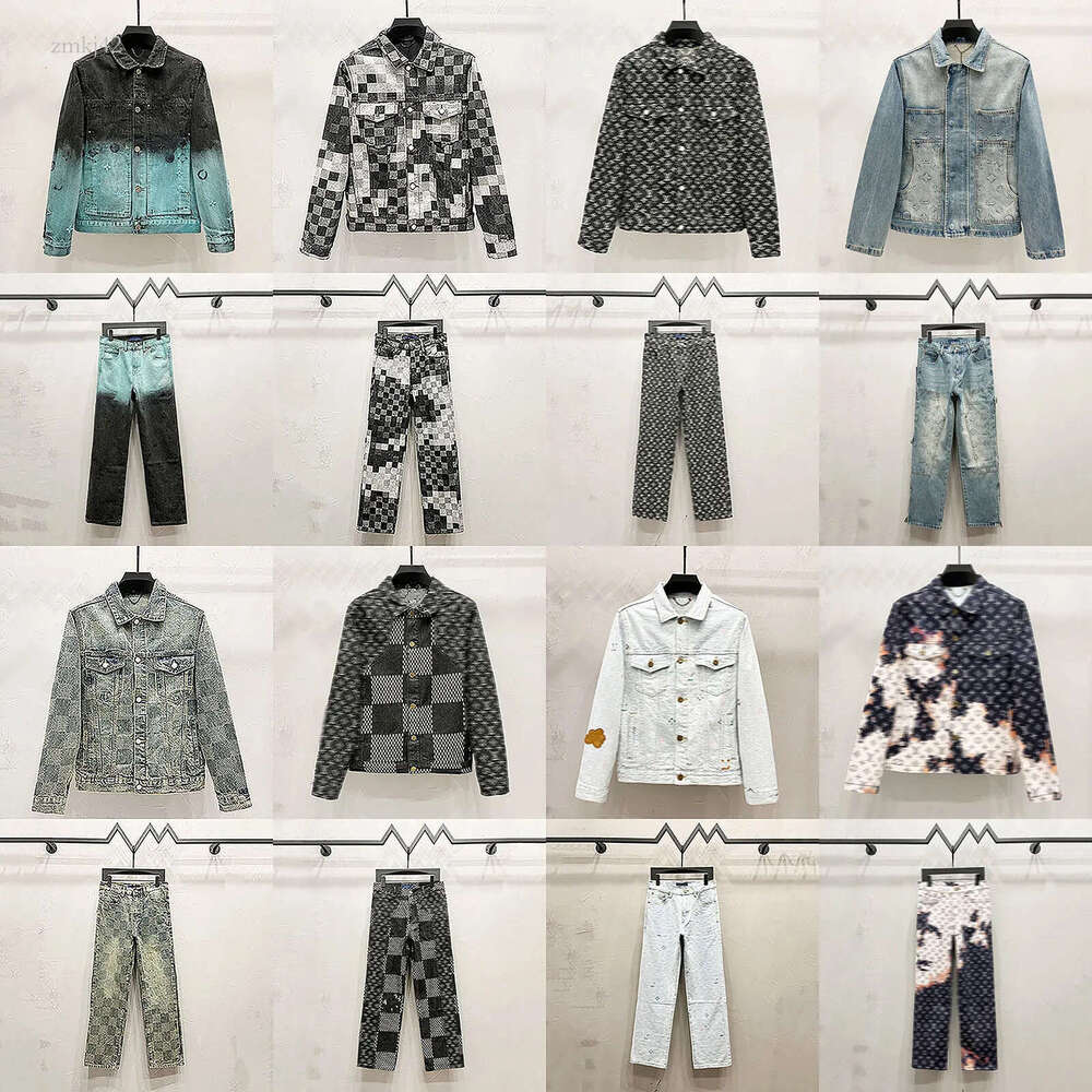 louislys vittonelys jacket Designer lvs Men's Jacket Embroidery Full Letter Mosaic Checkered Denim louiseJacket Baggy Jeans Vintage Luxury Denim lvtlys Suit fc0