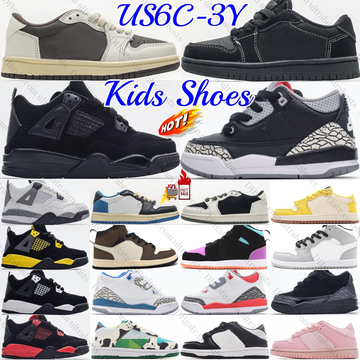 Kids Shoes Low Basketball Toddlers Sneakers Boys Girls Olive Mocha Black Cat Children Mid White Youth Pink Trainers UNC Chicago Fire Red Grey Blue Cement Thunder 22-35