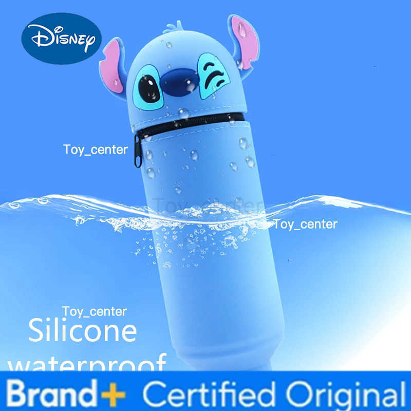 Disney Stitch Silicone Folding Pen Holder Large Capacity Student Pencil Bag Cartoon Stationery Storage Vertical Pen Pot with Zip H251227