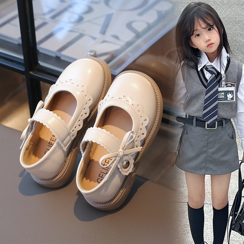 girls leather dance shoes princess fashion shoes girls princess shoes new spring and autumn bow childrens softsoled single shoes size 26-32