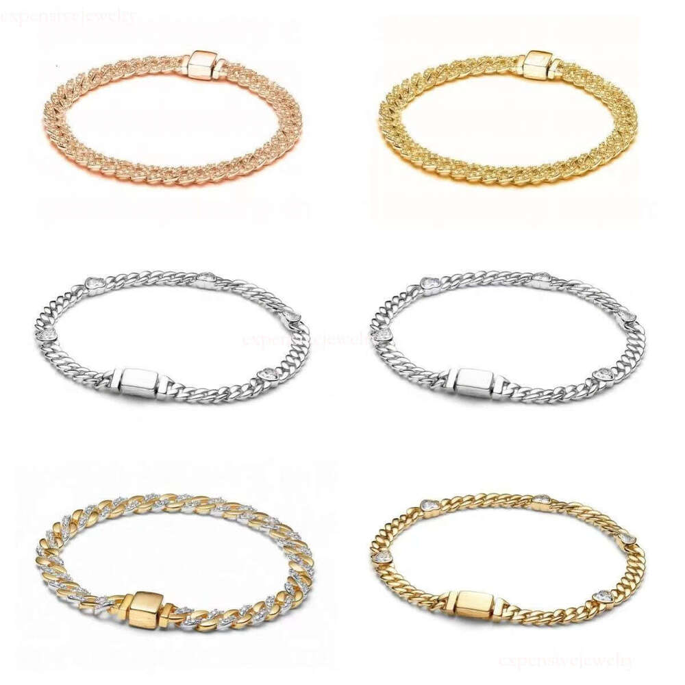 Pandorabraclet Women Designer New Tennis Bracelet Rose Gold Adjustable Shiny Diy Basic Pan Jewelry Accessories With Box 1B0