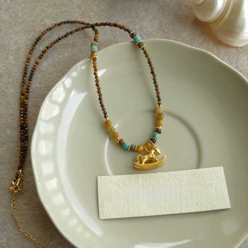 luxury Kawail Enamel Cartoon Horse Pendant Necklaces for Women Girls Long Adjustable Wax Rope Sweater Chain Chokers M251227