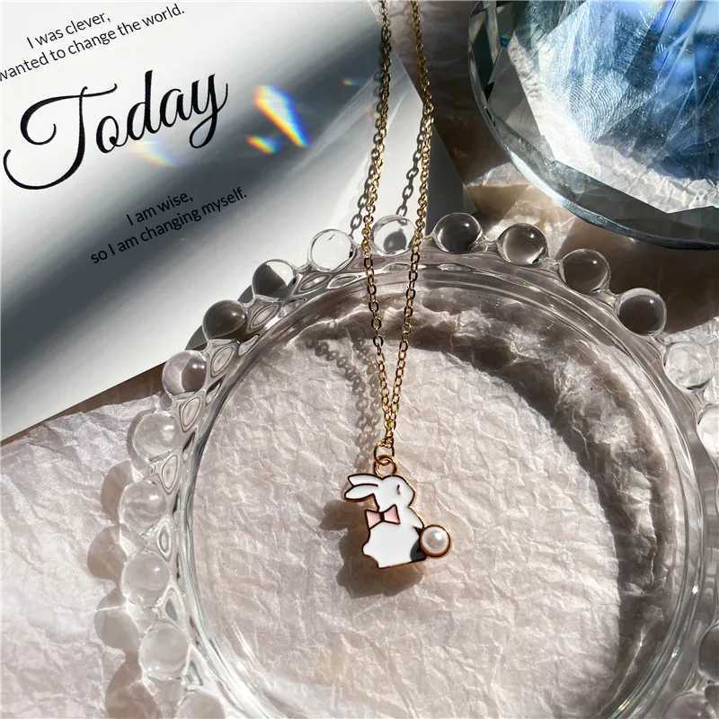 Cute Bowknot Rabbit Enamel Pendant Necklace Fashion Lovely Bunny Charms Choker Jewelry Birthday Gift For Women Girls M251227