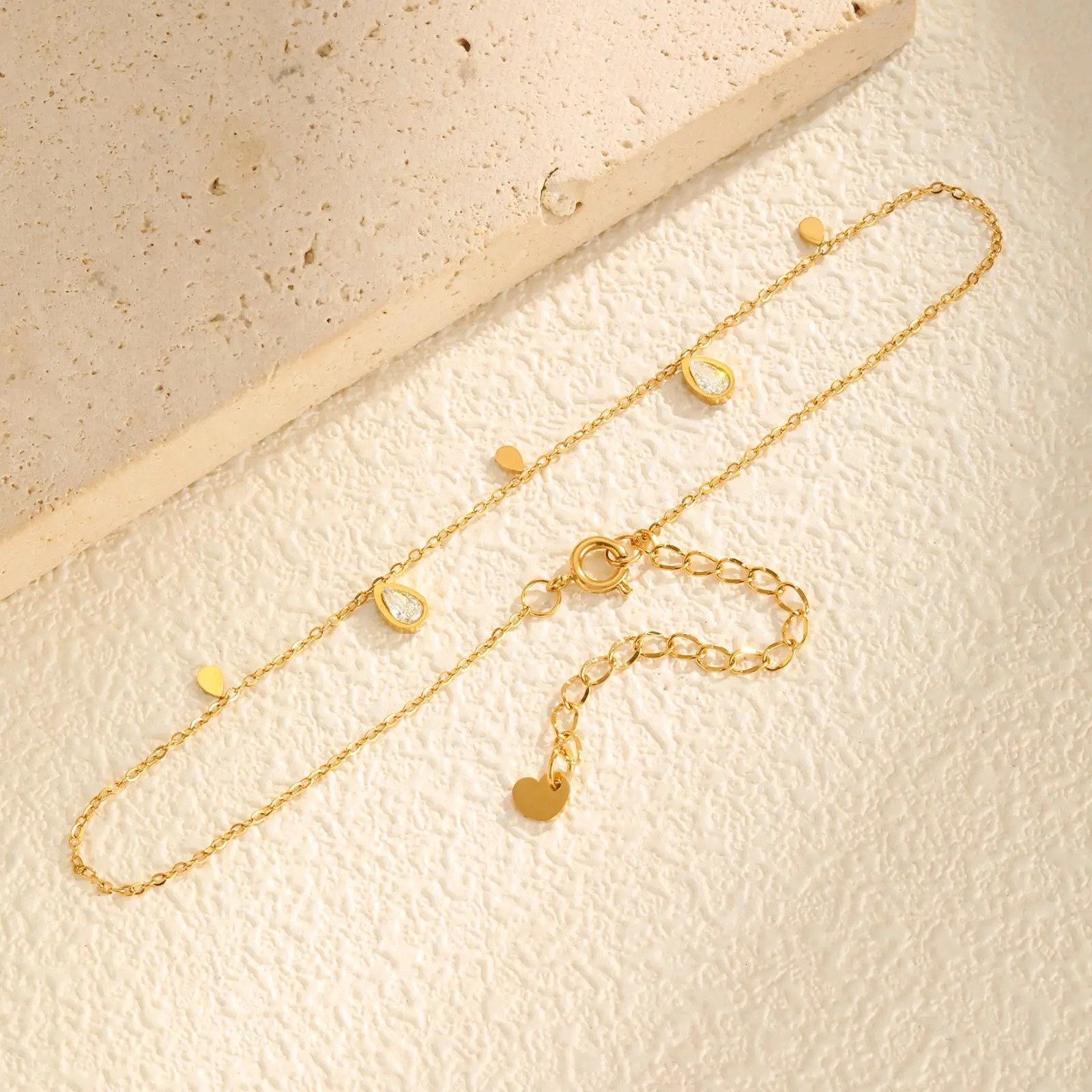 Stainless Steel Water Drop Zircon Anklet for Women Girl Gold Color Simple Foot Chain Ankle Bracelet Jewelry Summer Accessories 251226