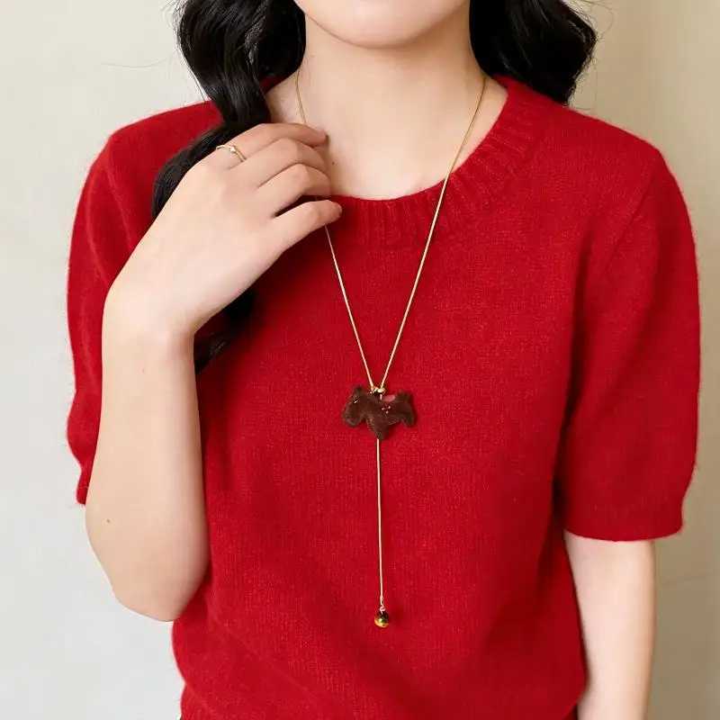 luxury Fashion Plucked Pony Pendant Necklace INS Style Adjustable Cartoon Horse Long Sweater Chain Charm Jewelry Accessories Gifts M251227