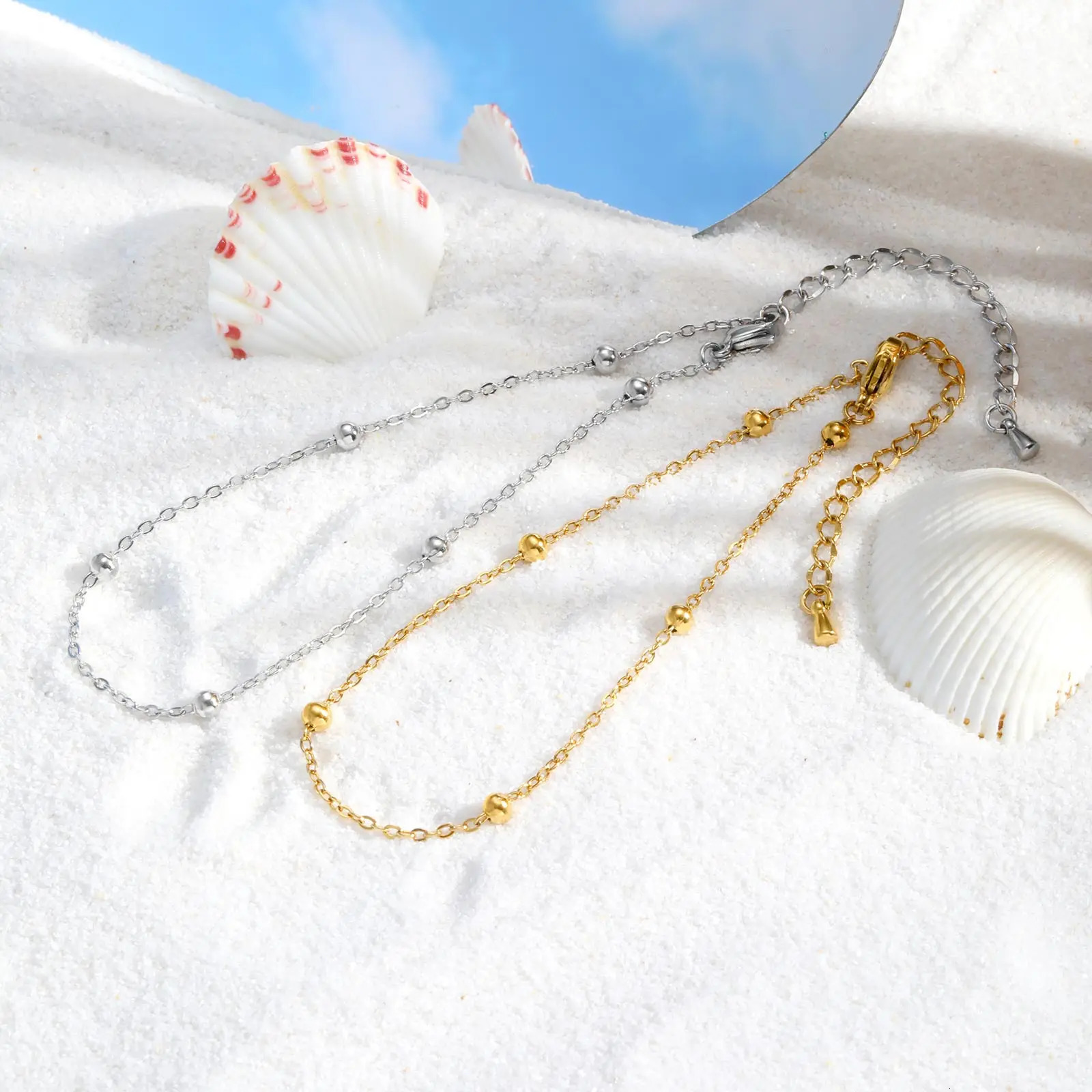 Boho Beaded Ball Ankle Chain Bracelets for Women Gold Plated Stainless Steel Anklet Summer Beach Waterproof Foot Jewelry Gift 251226