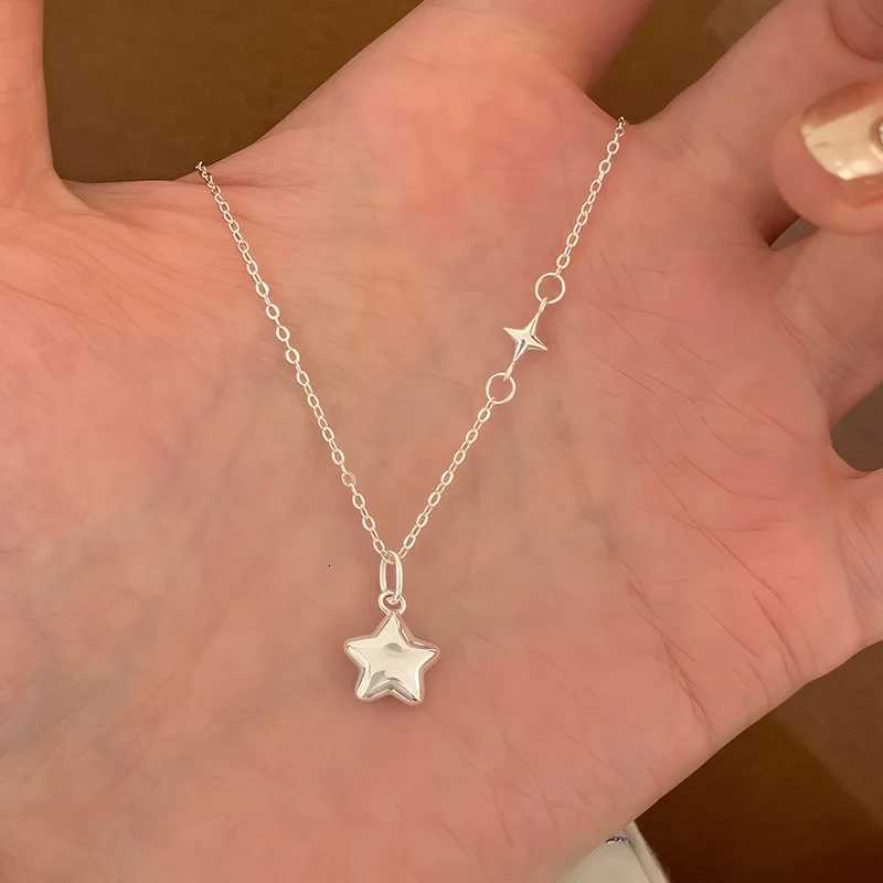 Cute Sweet 925 Sterling Silver Three-dimensional Five-pointed Star Pendant Necklace for Woman Collarbone Chain Jewelry Accessory M251227