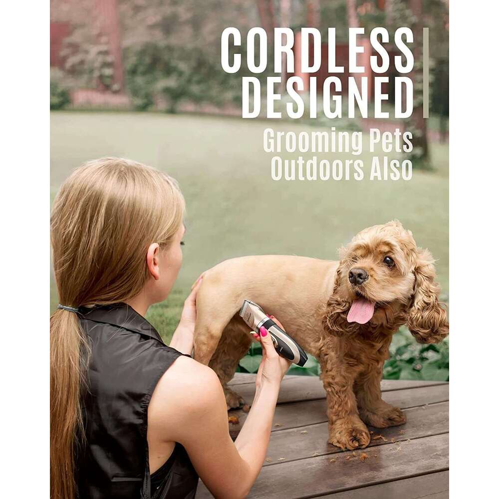 oneisall Low Noise, Dog Grooming Kit with Rechargeable, Pet Shaver Cordless Electric Quiet Hair Set for Dogs Cats PetsGold