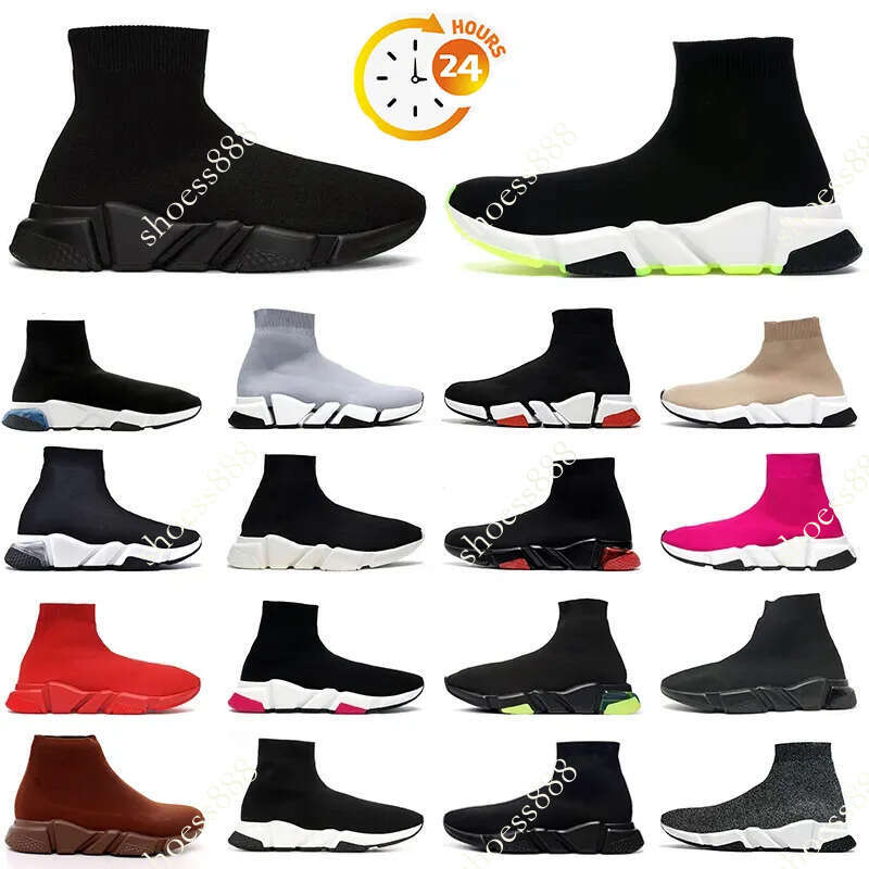 Designer sock shoes men women Graffiti White Black Red Beige Pink Clear Sole Lace-up Neon Yellow socks speed runner trainers flat platform sneakers casual 36-47 F1