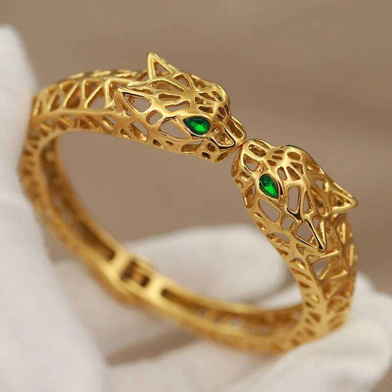 316L Classic Stainless Steel Metal Hollow Leopard for Women Elegant Bangles Rust-proof Animal Bracelets Wrist Jewelry