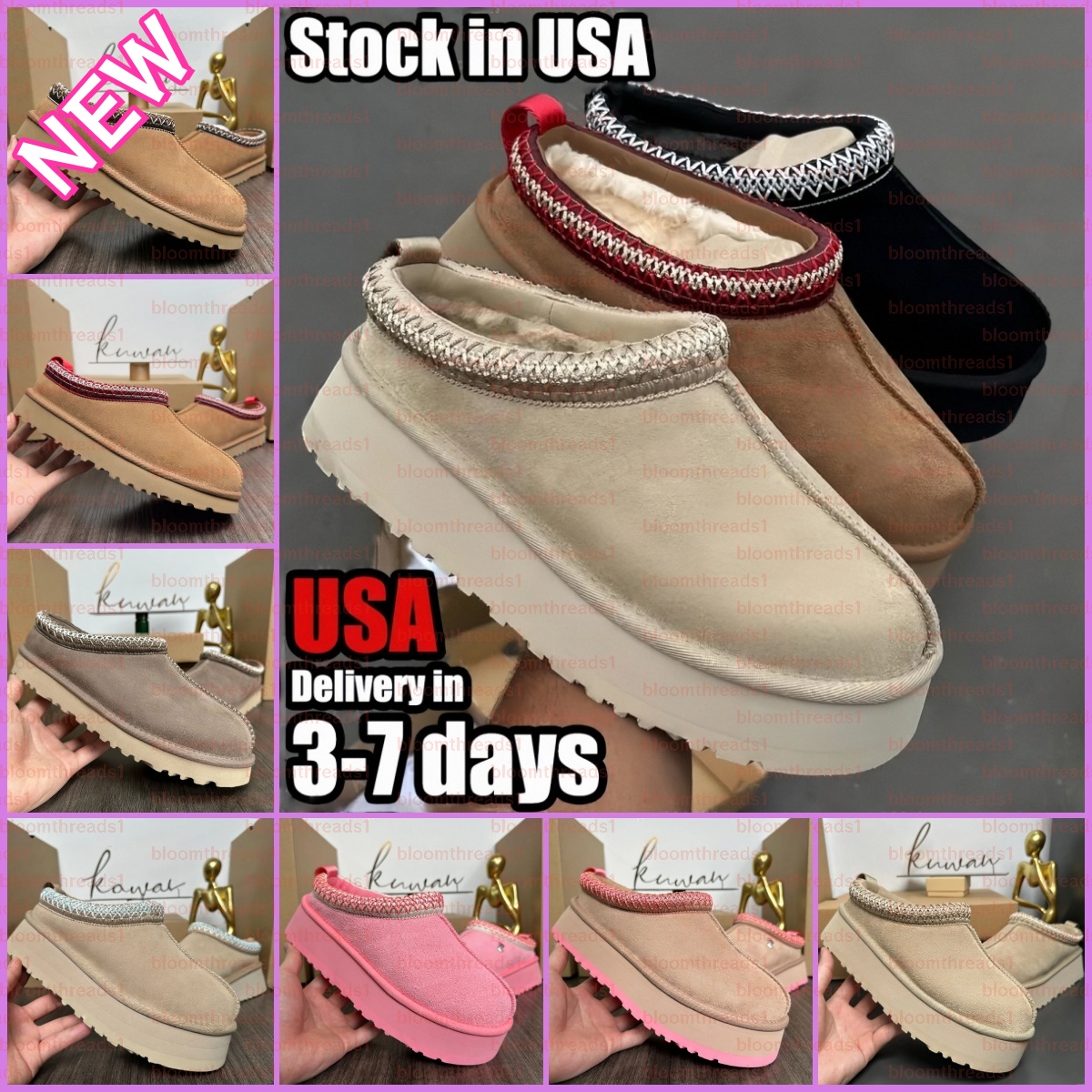 designer Tazz Womens tasman mini scuffette boot slides slipper mens Chestnut Fur Furry Shearling Mules Platform boots Slip-on fluffy Suede Upper Comfort Winter Home