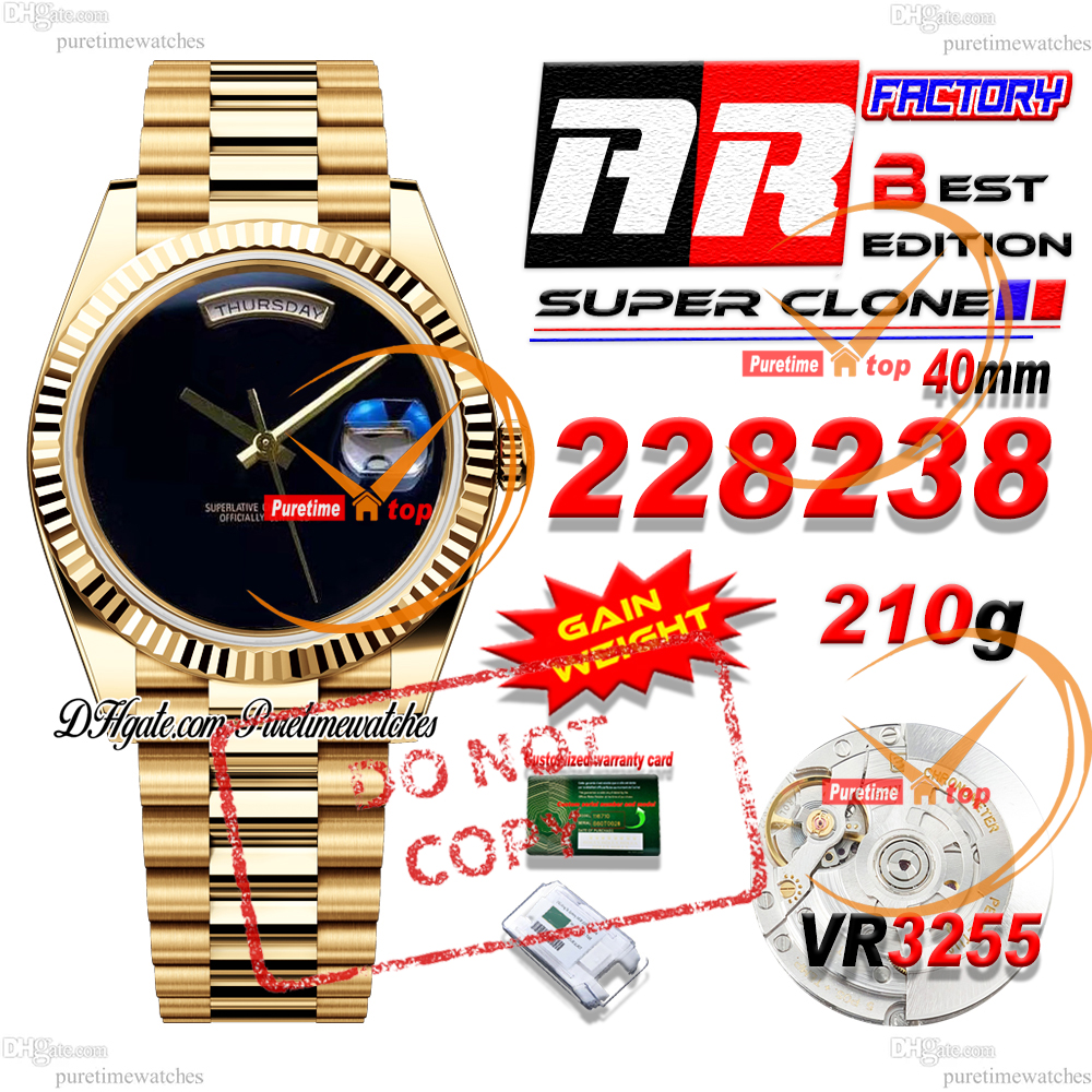 228238 Daydate VR3255 Automatic Mens Watch ARF V4 40mm Yellow Gold Onyx Dial 904L Steel President Bracelet Cu-W Metal (Gain Weight) 210g With Card Puretimewatches CHS