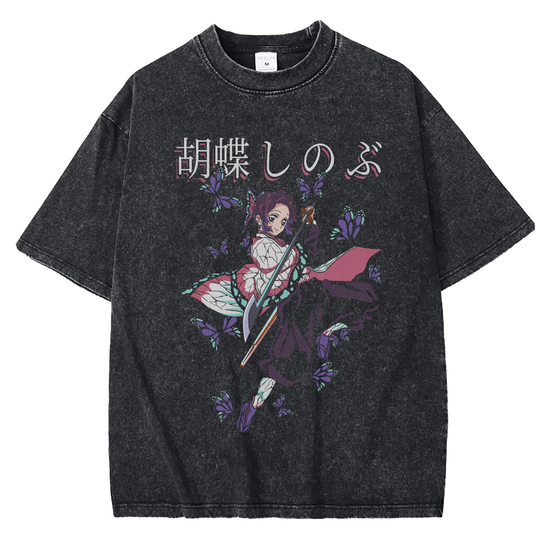 Streetwear American Vintage Anime Print T-shirt for Men, 230g Washed Loose Fit Short Sleeve, High Street Cross-Border Vintage Tee