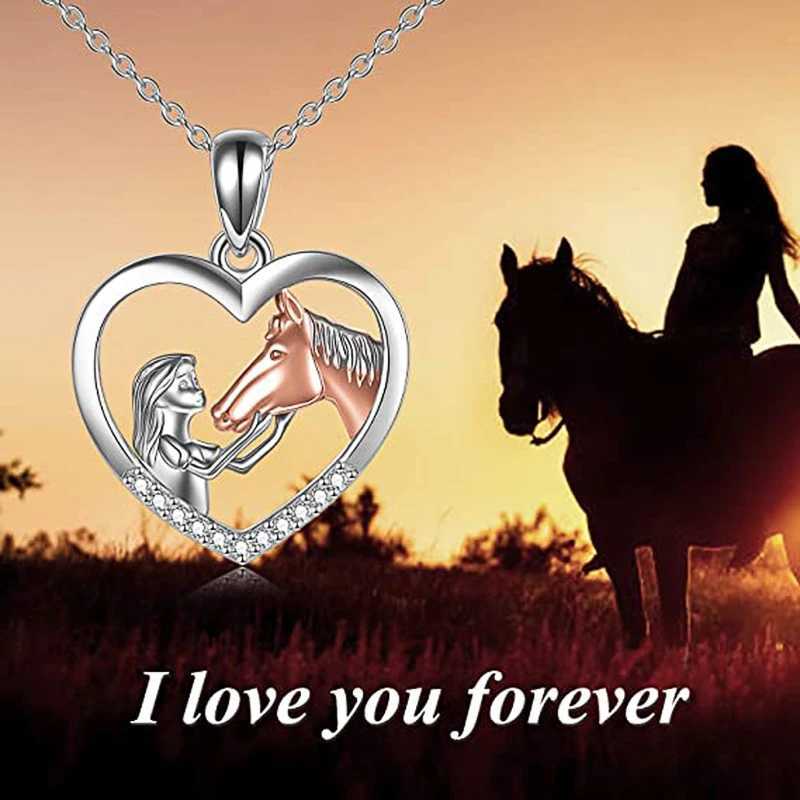 Huitan Creative Girl and Horse Friendship Necklace for Women Human Animal Love Pendant Necklaces Anniversary Gift Trendy Jewelry Y251227