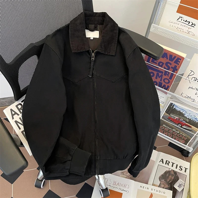 Kahate Detroit American Workwear Mens Loose Motorcycle Autumn Vintage Outerwear Long Zipper 251222 - view 4