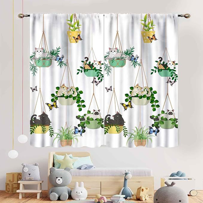 YL-38057 New Cute Kitten Animal Print Curtain for Kitchens, Cafes, Restaurants, and Decorative Curtains/Vaselines