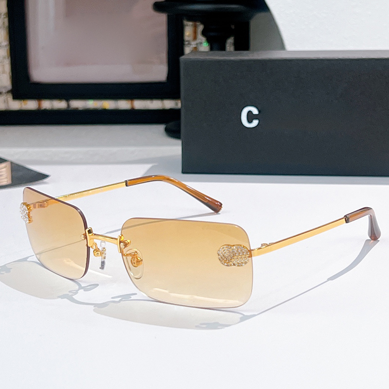 Designer Sunglasses For Women Gold Metal Rimless Sunglasses Light Gold Lenses Shades CH luxury brand Y2K trendy street shooting daily outfit glasses ch 4017