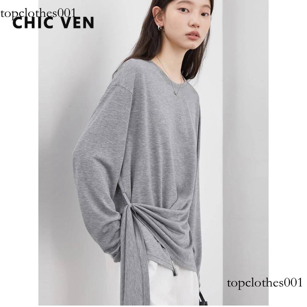 CHIC VEN Fashion Women's Pullovers Tees O Neck New Loose Solid Long Sleeve T-shirt Thin Female Top Spring Autumn 2025