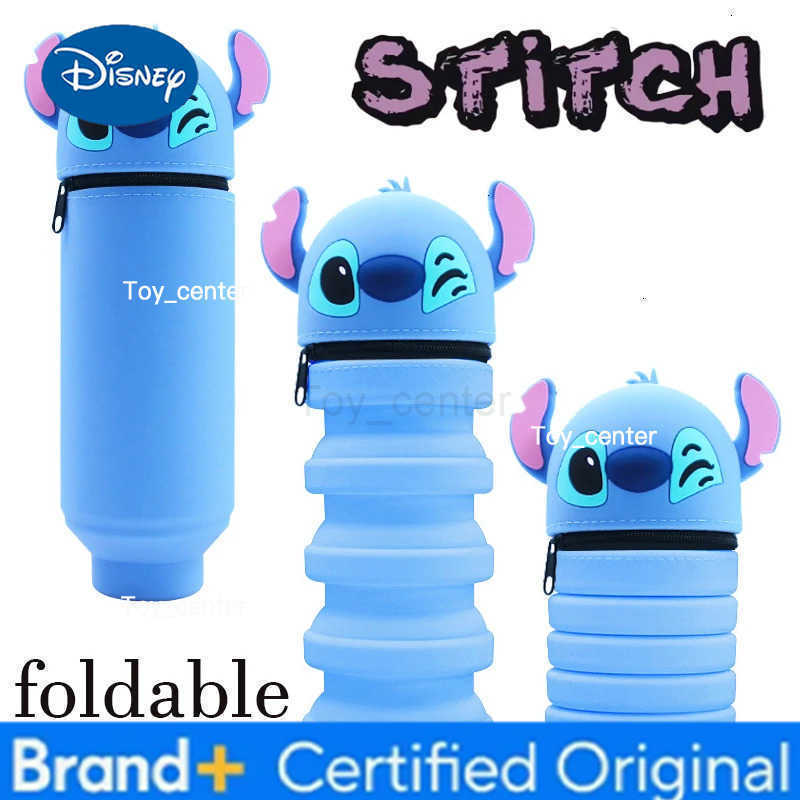 Disney Stitch Silicone Folding Pen Holder Large Capacity Student Pencil Bag Cartoon Stationery Storage Vertical Pen Pot with Zip H251227