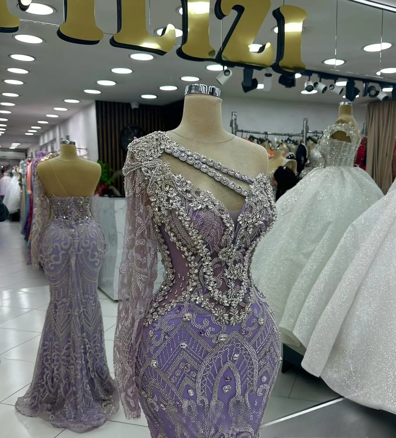 Elegant Lavender Mermaid Prom Dress With Sequined Rhinestone One-Shoulder Evening Gowns for Women Luxury Formal Party Special Occasions Robes de soire