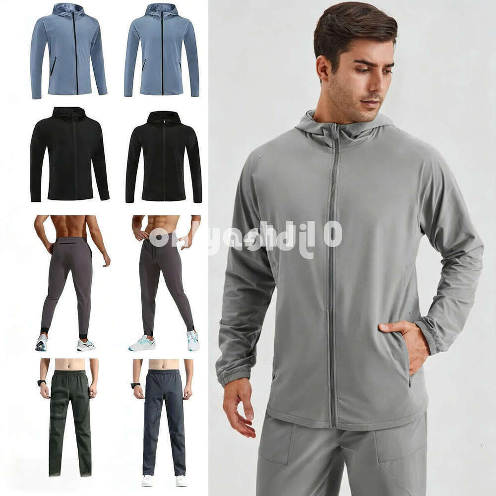 Designer luluity lemonive jakets set Men Jogger Long Pants Sport Zipper Hooded man jakets Quick Dry luluity lemonive leggings mens jacket luluity lemonive shirt