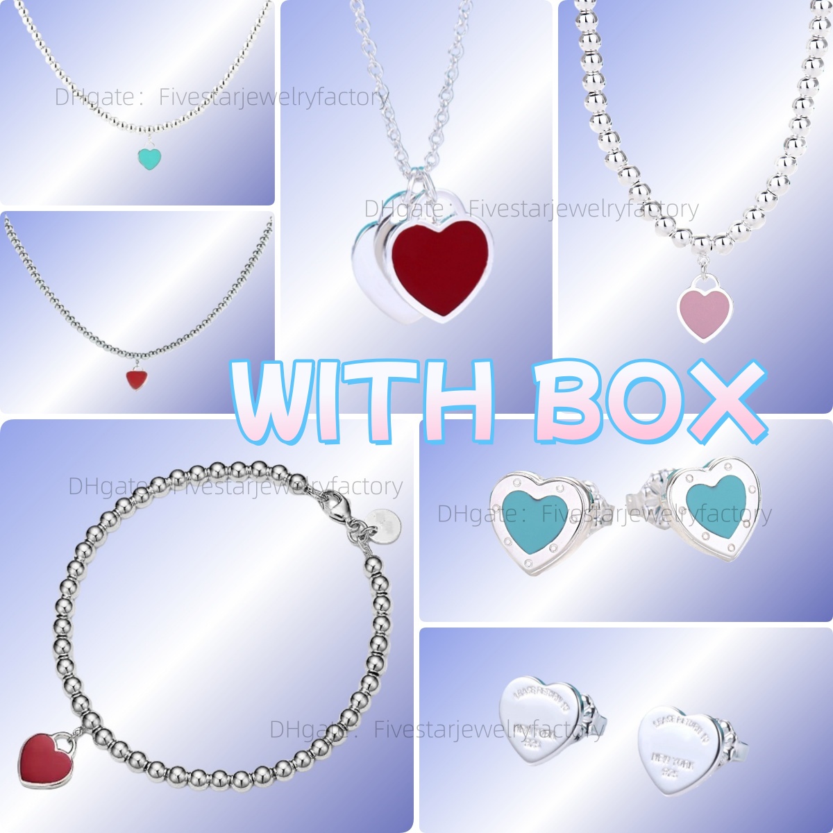 Necklace designer necklace bracelet earrings with box luxury jewelry for women diamonds silver beads chain heart letter pendant charm necklaces Charm party gifts