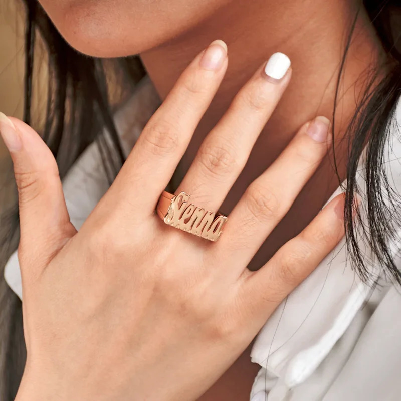 DHQH Customized Name Gold Ring Customized Cursive Name Ring Customized Name Ring Womens Jewelry Ring Gift for Her/Him 251224