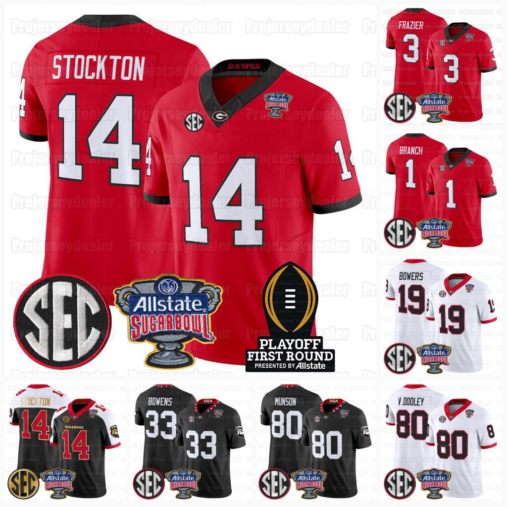 Bulldog 14 Gunner Stockton 2025-26 Sugar Bowl Football Jerseys 3 Nate Frazier Georgia 1 Zachariah Branch 19 Brock Bowers CJ Allen Custom