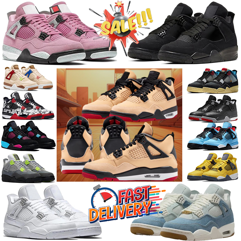 WITH BOX Designer 4 Basketball shoes Sneakers Men Women Black Cat Bred UNC University Blue Cactus White Grey Pure Royalty Pizza Outdoor Sport trainers size 36-47