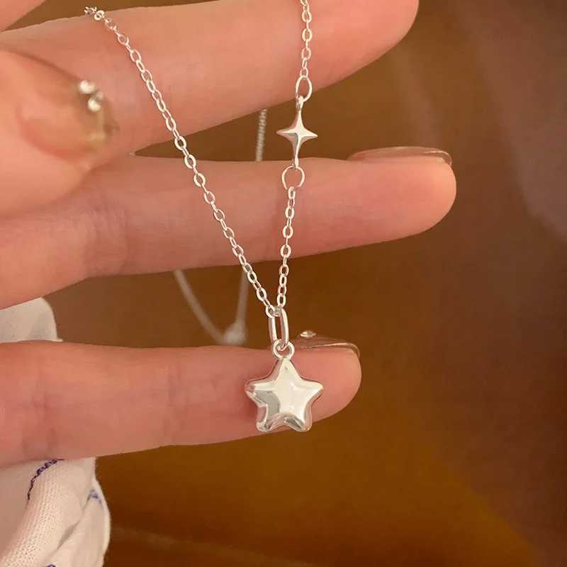 Cute Sweet 925 Sterling Silver Three-dimensional Five-pointed Star Pendant Necklace for Woman Collarbone Chain Jewelry Accessory M251227