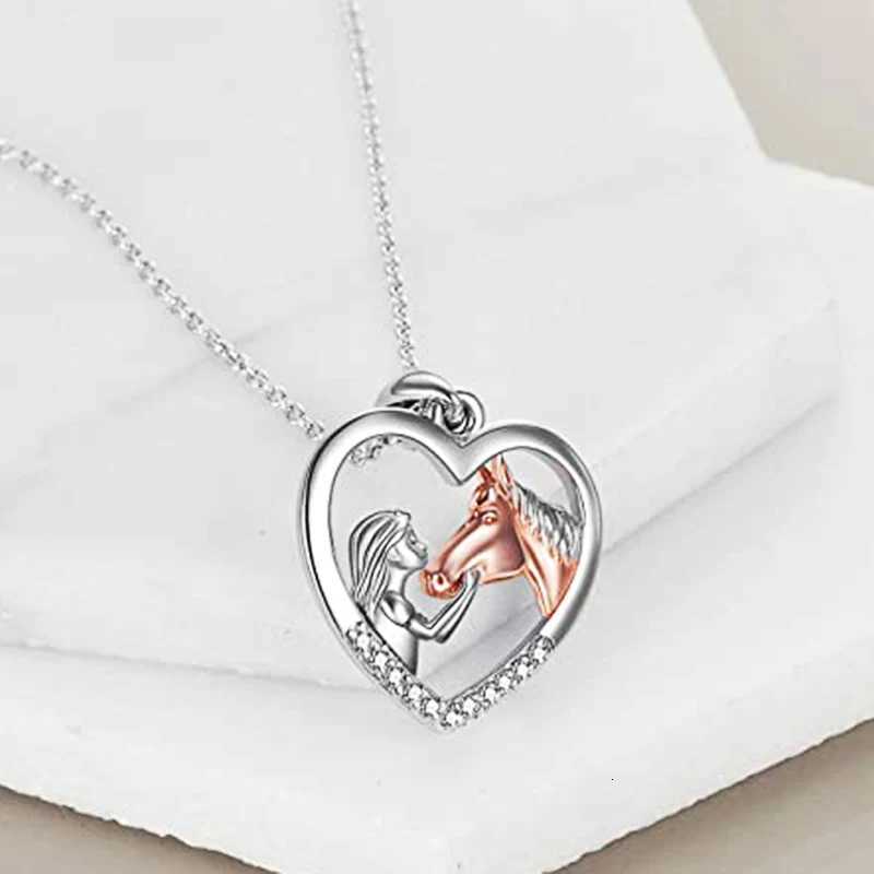 Huitan Creative Girl and Horse Friendship Necklace for Women Human Animal Love Pendant Necklaces Anniversary Gift Trendy Jewelry Y251227