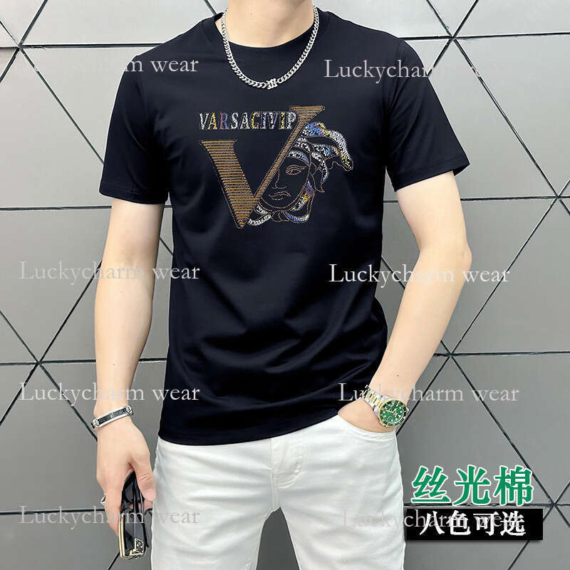 Real Shot Summer New European Style Letter Heat-Printed Short Sleeve Men's Slim Fit T-Shirt