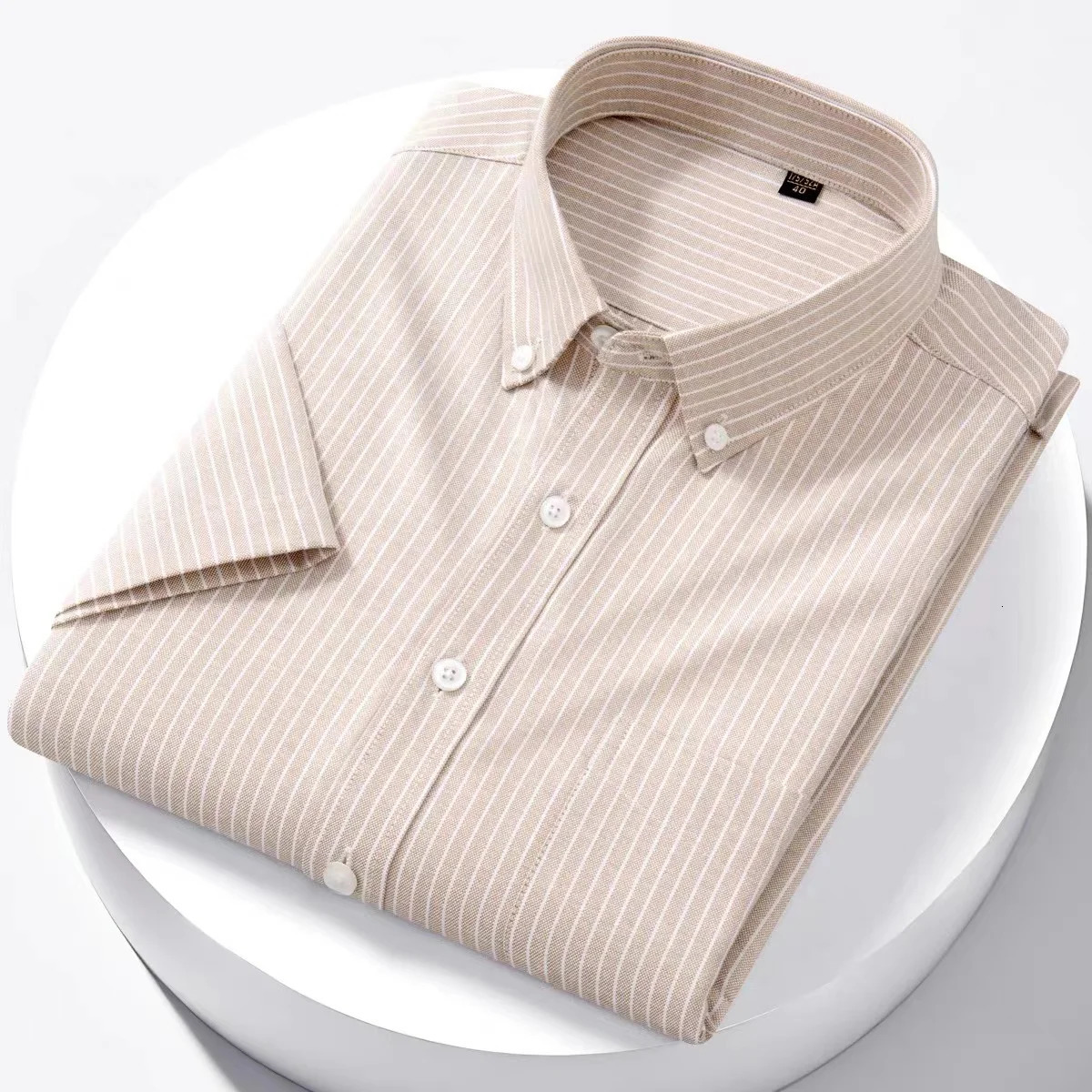 Mens Oxford Shirt 100 Cotton Short Sleeve Causal Stripe Solid Summer Basic Business Formal Social White Slim Fit Blouse 251226