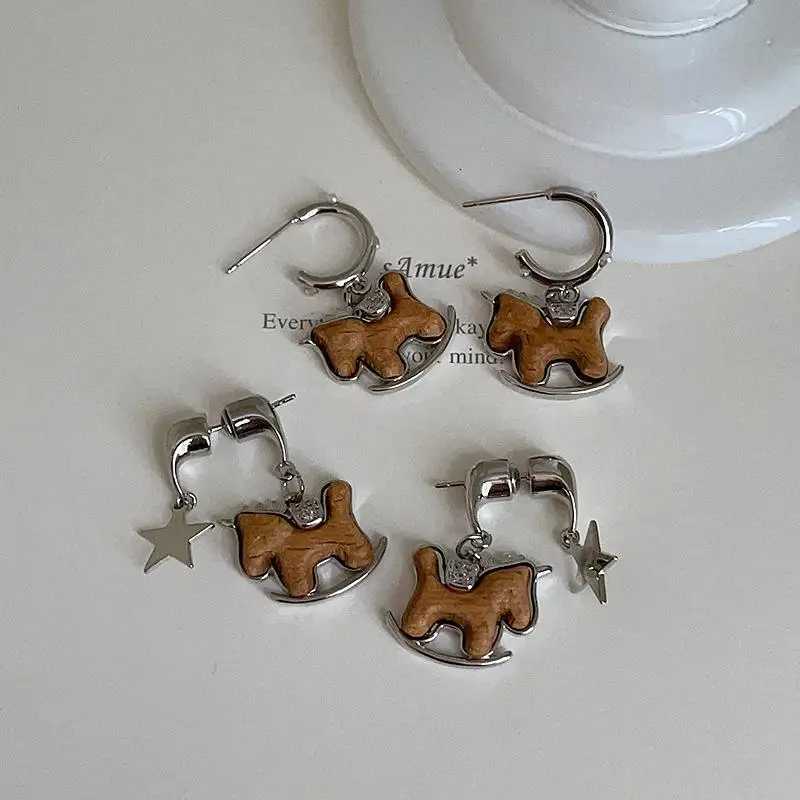 luxury 1pc Simple Fashionable Horse Collarbone Chain Necklace Earrings For Womens Creative Sweater Chain Jewelry Accessories Gifts M251227