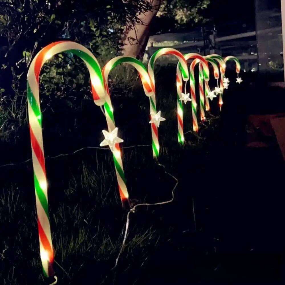 5/8Pcs 8Modes Solar Candy Cane Lights Outdoor Waterproof LED Christmas Garden Lawn Colored Decoration Ground Lamp 25N1227