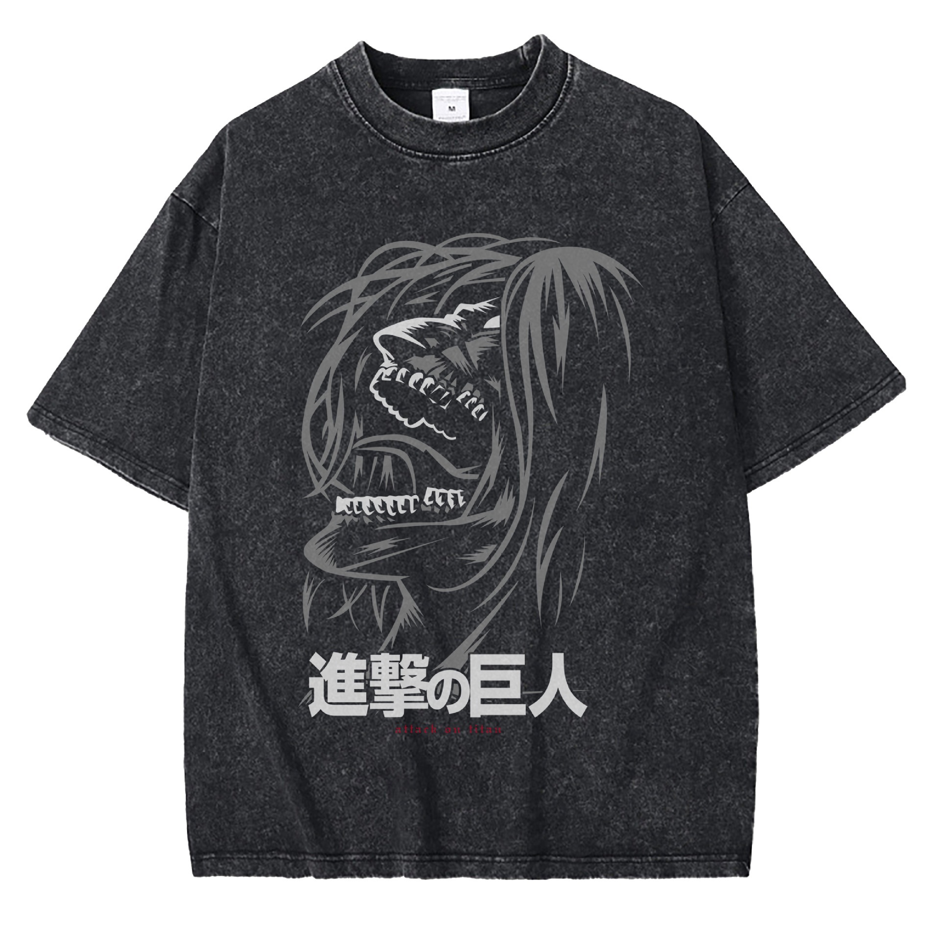 Streetwear American Vintage Anime Print T-shirt for Men, 230g Washed Loose Fit Short Sleeve, High Street Cross-Border Vintage Tee