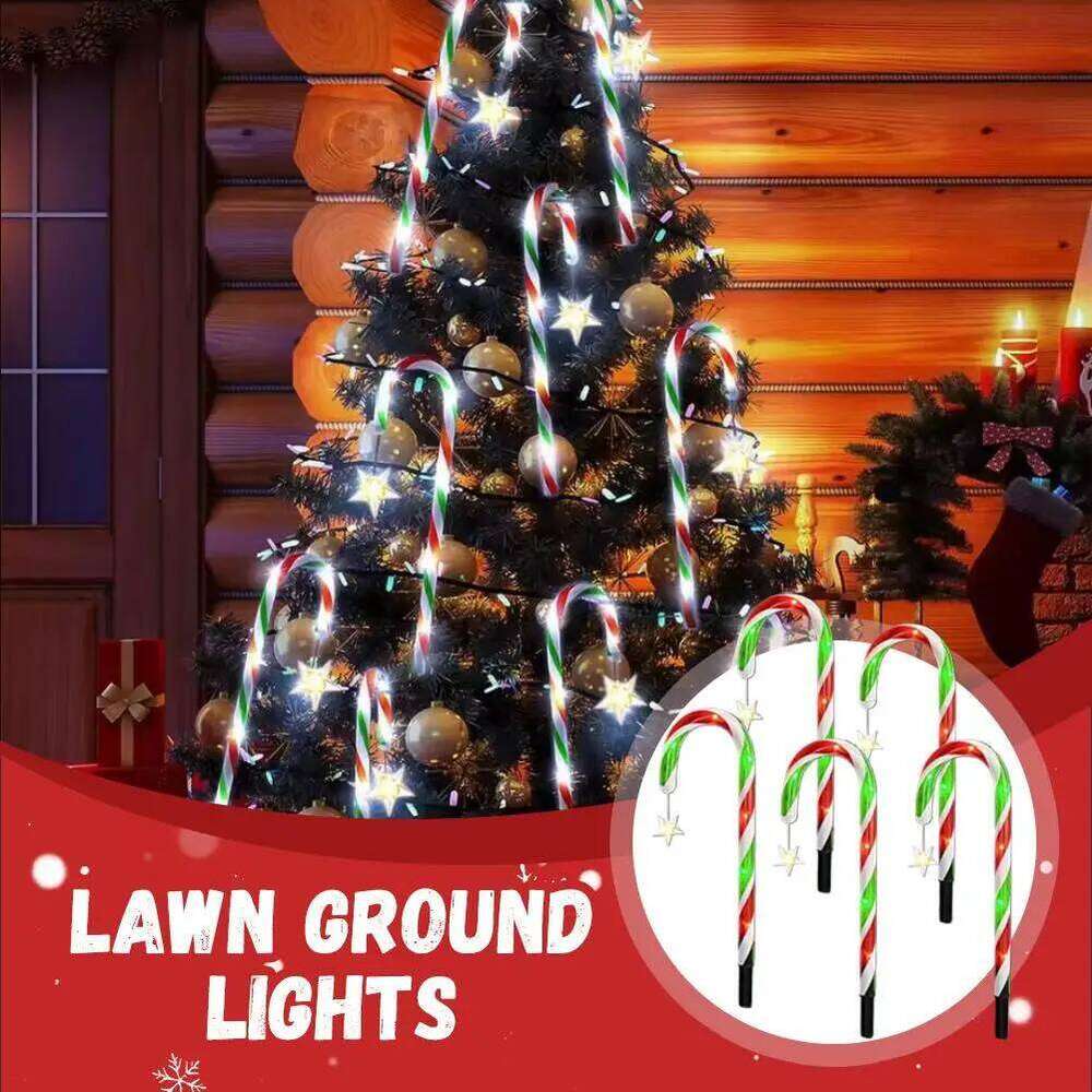 5/8Pcs 8Modes Solar Candy Cane Lights Outdoor Waterproof LED Christmas Garden Lawn Colored Decoration Ground Lamp 25N1227