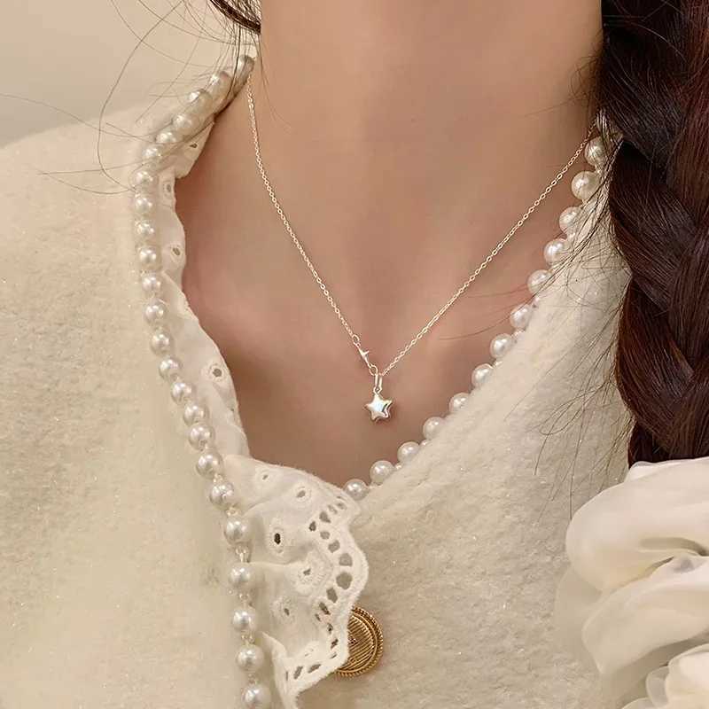 Cute Sweet 925 Sterling Silver Three-dimensional Five-pointed Star Pendant Necklace for Woman Collarbone Chain Jewelry Accessory M251227