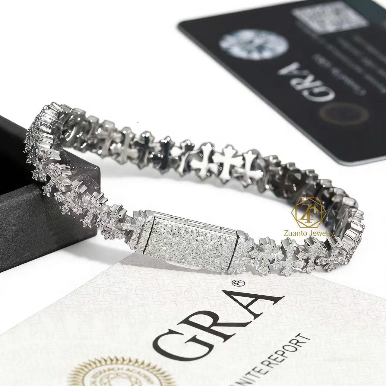 Cross Heart Shape 925 Solid Silver Iced Out GRA VVS Moissanite Bracelet for Women/mens Jewelry C