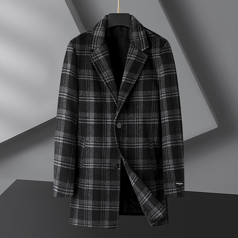 business casual Italian style fashion host travel plain weave wool medium long wool coat fully matched casual mens jacket 240829