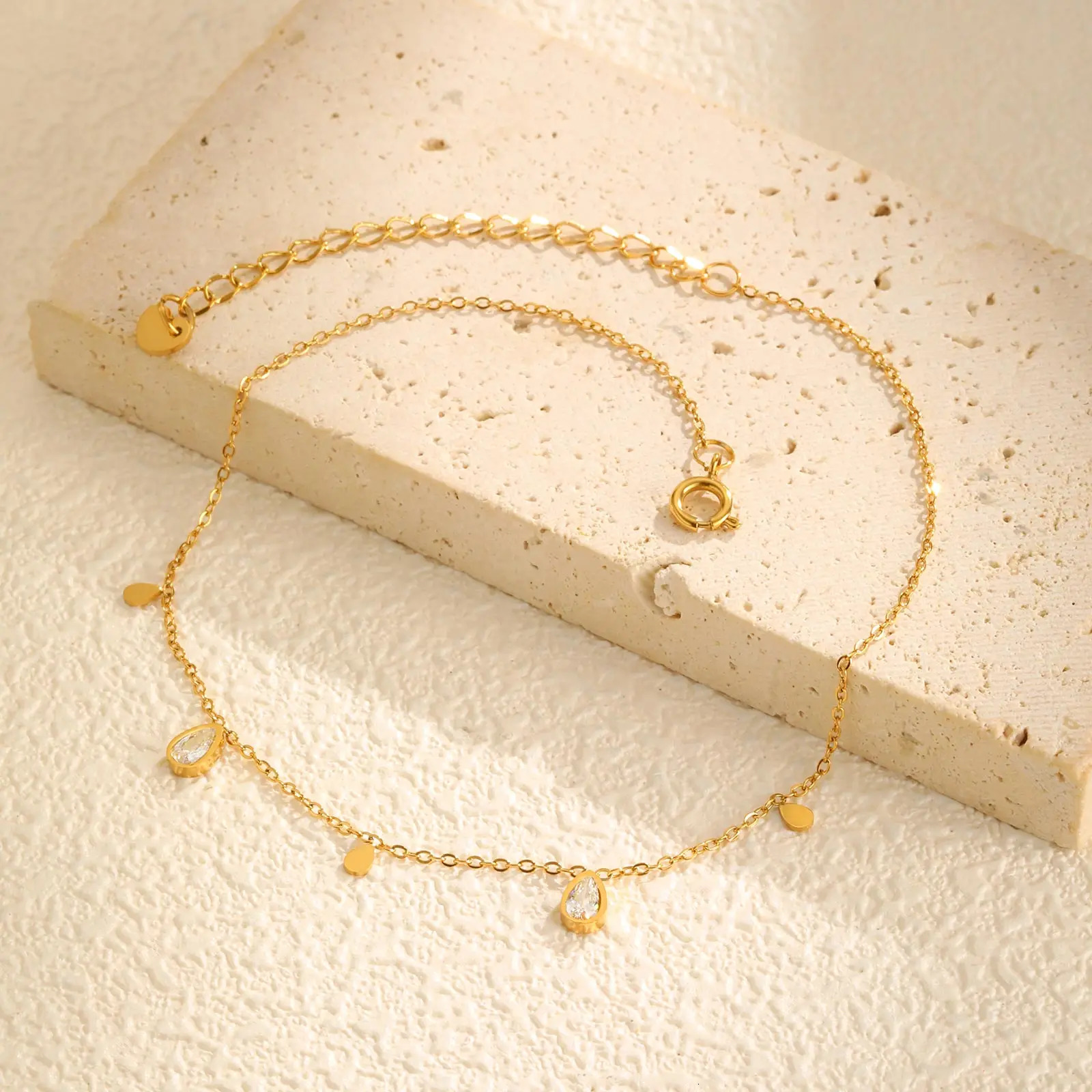 Stainless Steel Water Drop Zircon Anklet for Women Girl Gold Color Simple Foot Chain Ankle Bracelet Jewelry Summer Accessories 251226