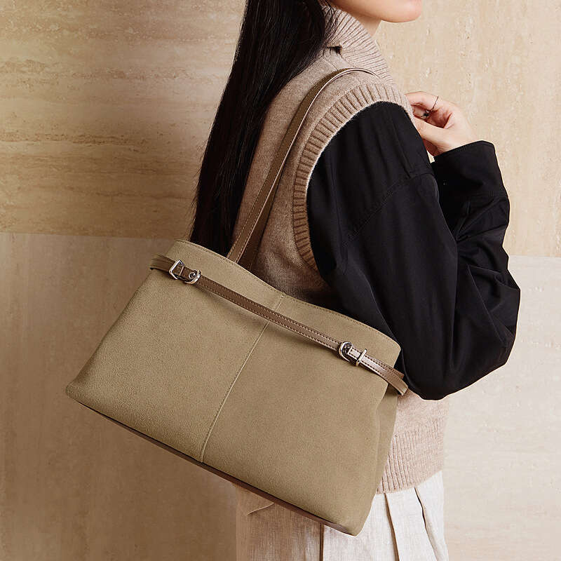 Luxury shoulder bag handbag new item cowhide high-end matte texture multifunctional large capacity suede retro single crossbody bag