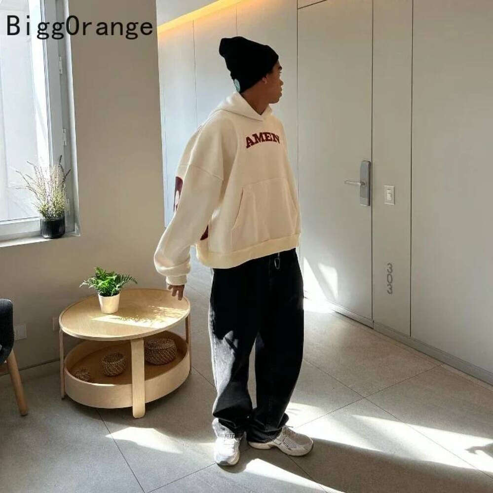 Letter Print American Trendy Loose Men Women Same Spring and Autumn Casual Hoodies Hip Couple Hood Pullover Sweatshirt Zhehan