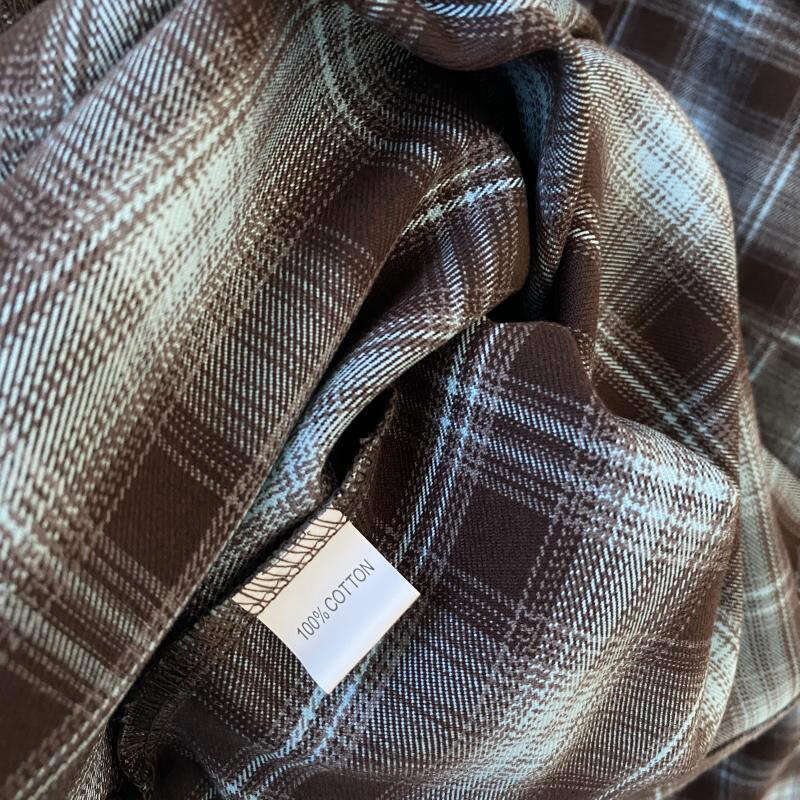 Spring Vintage Loose Fit Boyfriend Style Design Brushed Cotton Plaid Shirt For Women B5