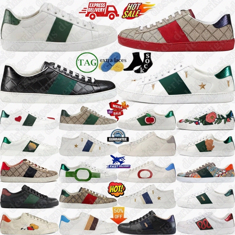 Designer Ace Sneakers Shoes Bee Mens Womens Embroidered Snake Red Black Crystal Canvas Classic White Green Blue Stripe Ivory Ebony Sneahyht#